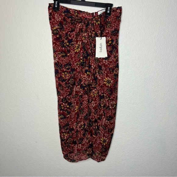 BA&SH Jupe Galia midi skirt Large draped batik floral print Ruffle Career New O8 - Picture 4 of 8
